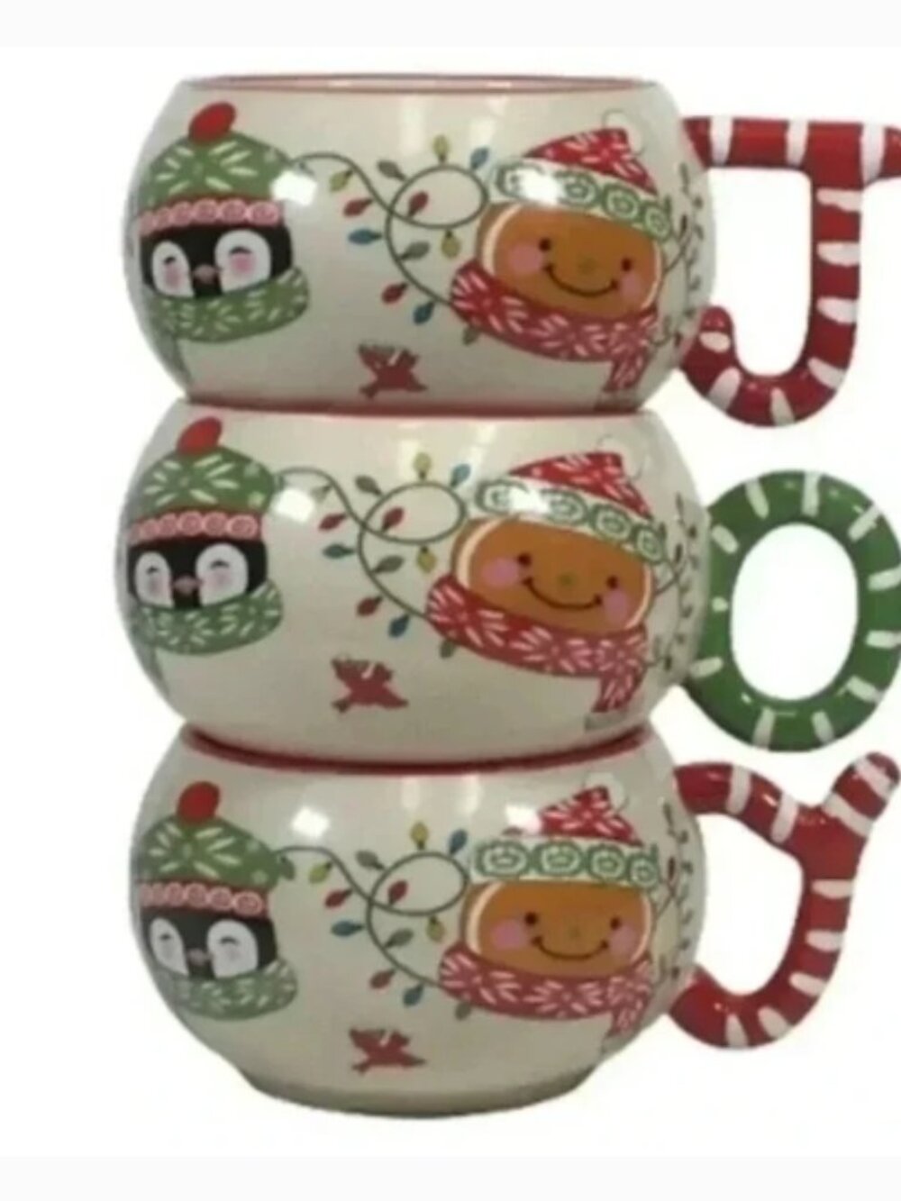 NWT Temptations Set of 3 JOY Handle Stacking Soup Coffee Tea Cocoa Mug Christmas